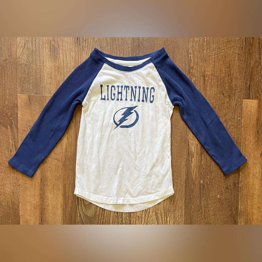 NHL kids Tampa Bay Lightening Hockey shirt blue white size XS 4 5